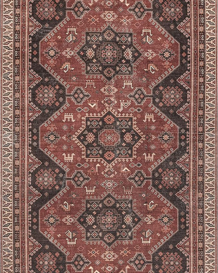 nuLOOM Kathryn Machine Washable Traditional Rustic Ultra Thin Area Rug, 8' x 10', Red - LeafyLoom