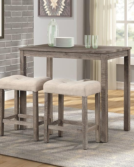 Roundhill Furniture Sora Wood 3-Piece Counter Height Dining Set, Taupe - LeafyLoom
