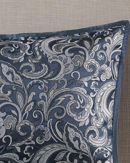 Madison Park Essentials Brystol 24 Piece Room in a Bag Faux Silk Comforter Jacquard Paisley Design Matching Curtains Down Alternative All Season Bedding-Set, King(104 in x 92 in), Navy 24 Piece - LeafyLoom