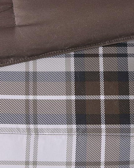 Madison Park Essentials Parkston Plaid Comforter, Matching Sham, 3M Scotchguard Stain Release Cover, Hypoallergenic All Season Bedding-Set, Twin/ Twin XL, Brown, 2 Piece - LeafyLoom