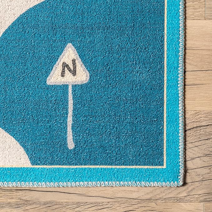 nuLOOM Zita Neighborhood Machine Washable Kids Ultra Thin Area Rug, 4' x 6', Blue Multi - LeafyLoom