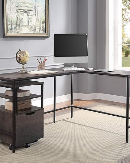 OSP Home Furnishings Contempo L-Shaped Desk, Ozark Ash - LeafyLoom