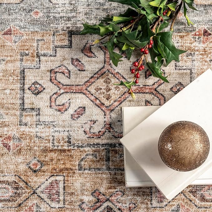 nuLOOM Emani Machine Washable Medallion Ultra Thin Area Rug, 4' x 6', Multi - LeafyLoom