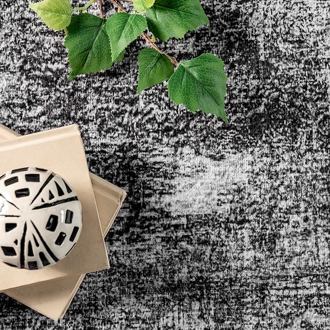 nuLOOM Corinna Modern Abstract Machine Washable Ultra Thin Area Rug, 8' x 10', Charcoal - LeafyLoom