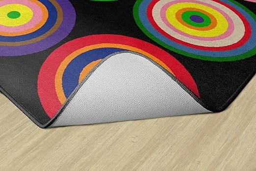 Flagship Carpets Color Rings Colorful Children's Area Rug for Kids Room Circle Seating Décor, Play Carpet for Teaching and Playing, Seats 35, 10'6" x 13'2, Black - LeafyLoom