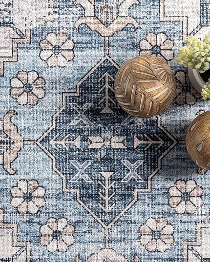 nuLOOM Dania Machine Washable Medallion Ultra Thin Runner Rug, 2' 6" x 8', Navy - LeafyLoom