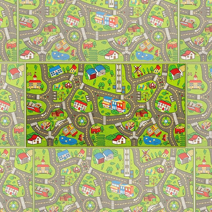 Kids Carpet Playmat City Life 3D Playroom Rug | 30 x 60 Inch Extra Large Toddler Activity Mat for Race Cars & Toys | Playroom Rug Makes a Fun Educational Gift Idea for Boys & Girls (Green) - LeafyLoom