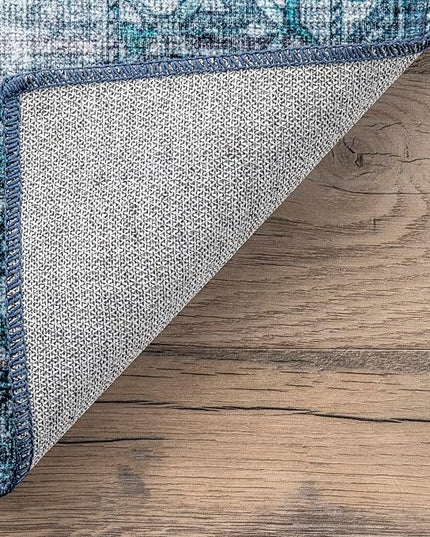 nuLOOM Eveline Distressed Persian Machine Washable Ultra Thin Area Rug, 4' x 6', Blue - LeafyLoom