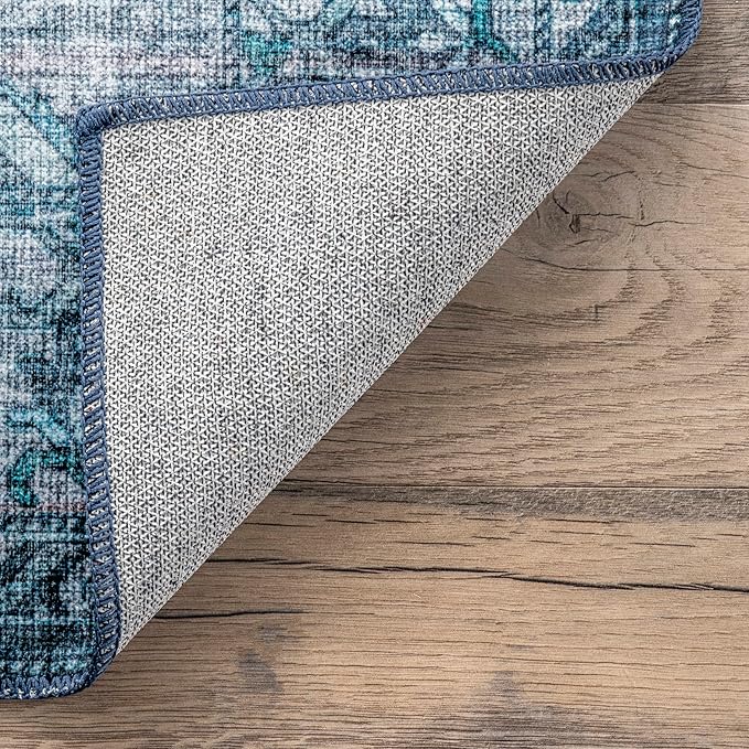 nuLOOM Eveline Distressed Persian Machine Washable Ultra Thin Area Rug, 4' x 6', Blue - LeafyLoom