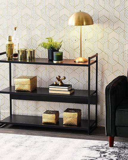 Household Essentials 3 Tier Wide Book Shelf, Medium, Black Oak Finish - LeafyLoom