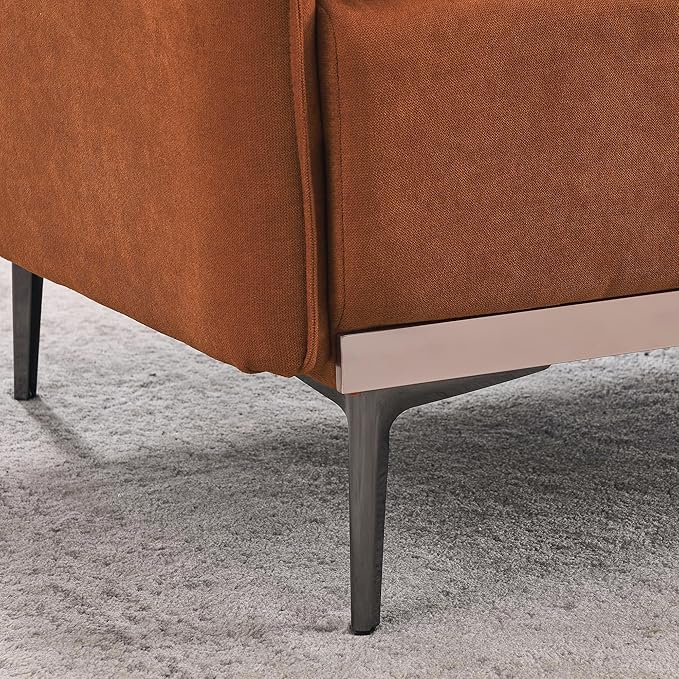 Modern Linen Upholstered 3-Seat Sofa Couch with Stainless Steel Trim and Metal Legs for Living Room, 2 Pillows Included, 72.83", Orange-119 - LeafyLoom