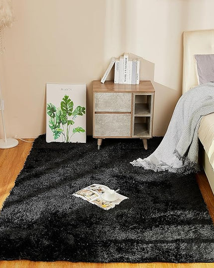 YOBATH Fluffy 8x10 Feet Area Rugs for Living Room Bedroom, Large Modern Soft Fuzzy Shaggy Carpet Shag Rugs Girls Boys Kids Nursery Dorm Room, Black - LeafyLoom