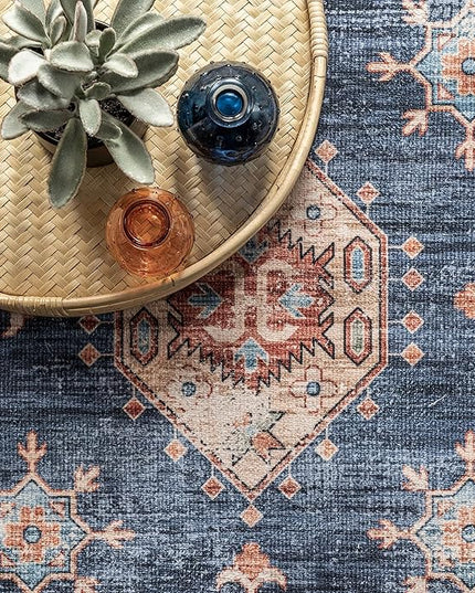 nuLOOM Finley Machine Washable Vintage Distressed Ultra Thin Area Rug, 3' x 5', Navy - LeafyLoom