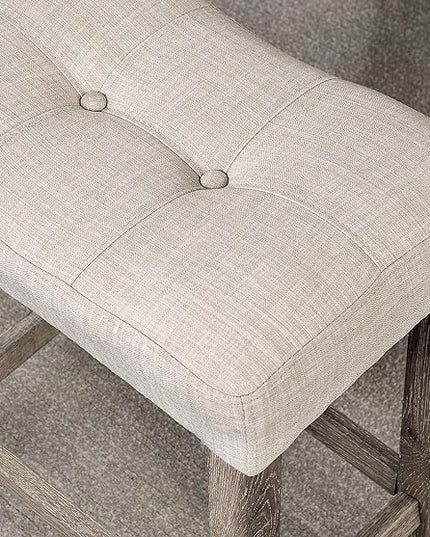 Furniture of America Colt Transitional Solid Wood 5-Piece Counter Height Set, Includes Square Table and 4 Beige Upholstered Stools for Kitchen, Dining Room, Gray with Care Kit - LeafyLoom