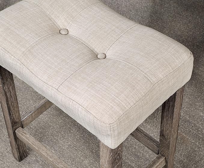 Furniture of America Colt Transitional Solid Wood 5-Piece Counter Height Set, Includes Square Table and 4 Beige Upholstered Stools for Kitchen, Dining Room, Gray with Care Kit - LeafyLoom