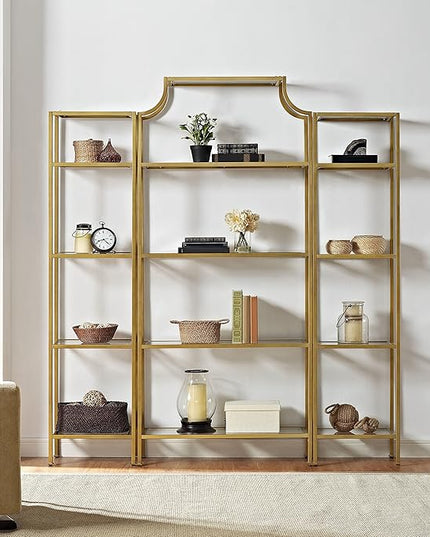 Crosley Furniture Aimee 3-Piece Etagere Bookcase Set - Gold and Glass - LeafyLoom