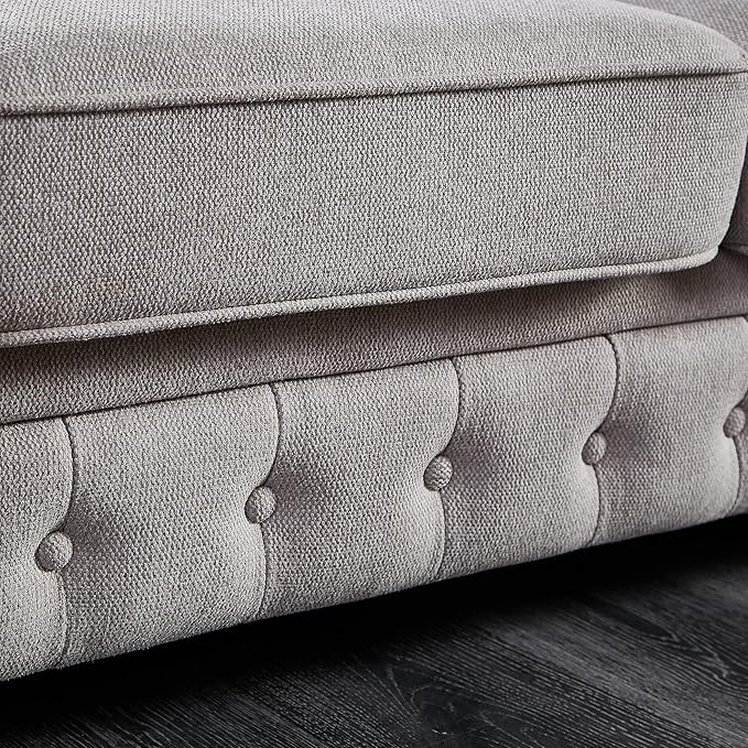 Clasic Chesterfield 3 Seaters Sofa Couch W/Luxury Roller Armrest Soild Wood Legs Linen Fabric Upholstered Button Tufted Sofa&Couch with Removable Cushions & Nailhead Decor, 88.5", Light Grey-007 - LeafyLoom