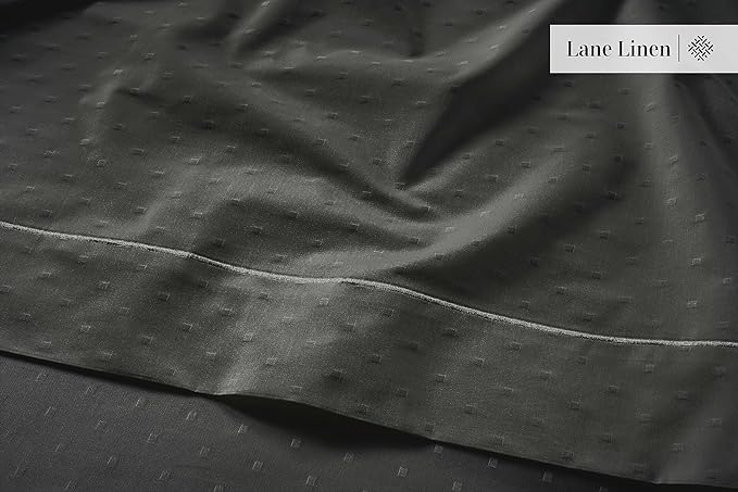 LANE LINEN 100% Egyptian Cotton Bed Sheets - 1000 Thread Count 4PC Queen Sheets Set, Long Staple Cotton Bedding Sheets, Sateen Weave, Luxury Hotel Sheets, Deep Pocket, Swiss Dot - Charcoal - LeafyLoom