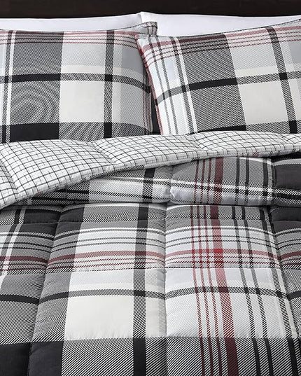 Eddie Bauer- King Comforter Set, Reversible Microsuede Bedding with Matching Sham(s), Casual Home Decor (Normandy Plaid Black, King) - LeafyLoom