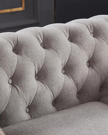 Clasic Chesterfield 3 Seaters Sofa Couch W/Luxury Roller Armrest Soild Wood Legs Linen Fabric Upholstered Button Tufted Sofa&Couch with Removable Cushions & Nailhead Decor, 88.5", Light Grey-007 - LeafyLoom