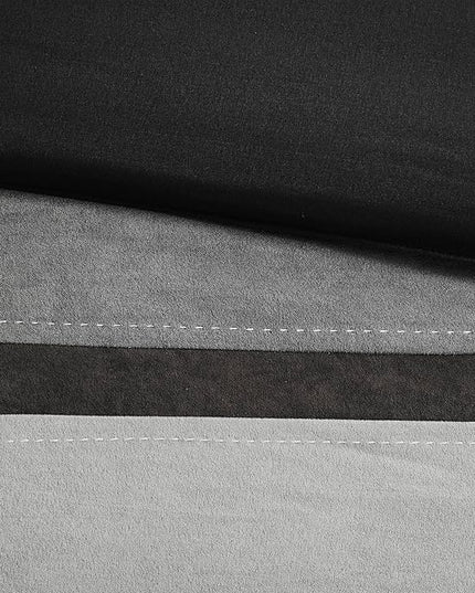 Madison Park Palisades Comforter Set Modern Faux Suede Pieced Stripe Design, All Season Down Alternative Cozy Bedding with Matching Shams, Decorative Pillows, Queen(90"x90"), Black 7 Piece - LeafyLoom