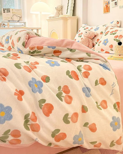 MorroMorn Twin Bedding Sets, Pink Tulips Floral Duvet Cover Set, Plush Fluffy Comforter Covers Lightweight Blanket Ultra Soft Cute for Girls Kids Toddler Teen Preppy Twin/Twin XL Size - LeafyLoom