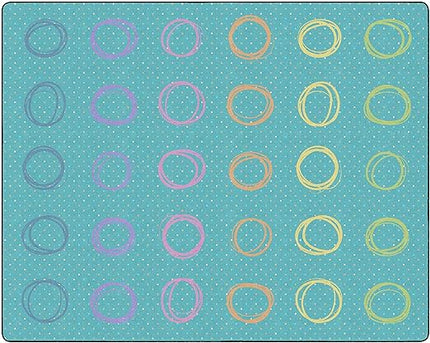 Flagship Carpets Smiley Circle Sampler Abstract Educational Area Rug for Kids Room Seating Décor, Children's Classroom, Play Carpet for Teaching and Playroom, Seats 30, 10'6"x13'2", Blue & Multi - LeafyLoom