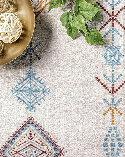nuLOOM Kiya Machine Washable Moroccan Tribal Geometric Ultra Thin Area Rug, 5' x 8', Light Grey - LeafyLoom