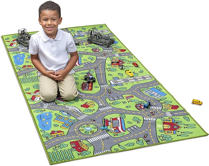 Kids Rug Carpet Playmat City Life Learn Have Fun Safe, Children's Educational, Road Traffic System, Multi Color Activity Centerpiece Play Mat! for Playing with Cars for Bedroom Playroom - LeafyLoom