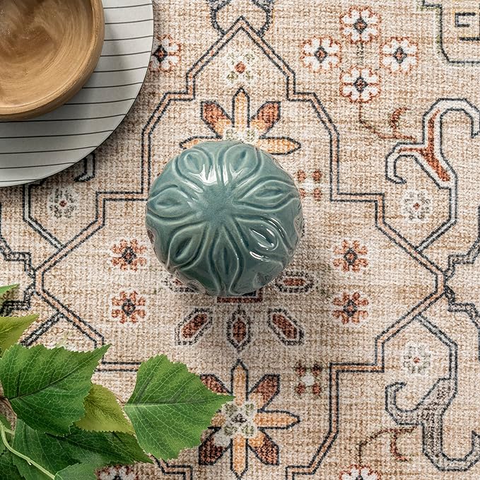 nuLOOM Annelle Floral Border Machine Washable Ultra Thin Area Rug, 8' x 10', Beige - LeafyLoom