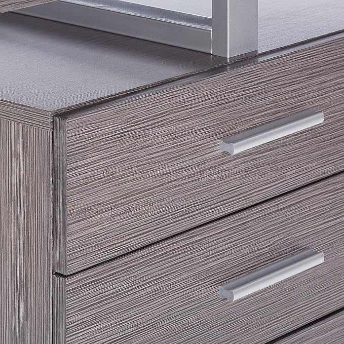 Monarch Specialties Left or Right Facing 47-Inch Modern Home Office Computer Study Writing Desk with Filing Drawer, 48"L, Grey & Silver - LeafyLoom