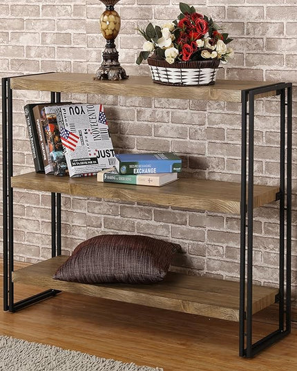 3 Tier Bookshelf Rustic Industrial Bookcase with Modern Open Wood Shelves, Sonoma Oak - LeafyLoom