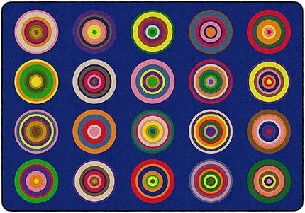 Flagship Carpets Color Rings Colorful Children's Area Rug for Kids Room Circle Seating Décor, Play Carpet for Teaching and Playing, Seats 20, 5'10" x 8'4", Indigo Blue - LeafyLoom