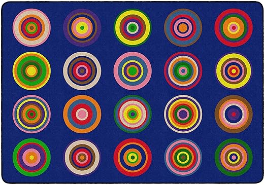 Flagship Carpets Color Rings Colorful Children's Area Rug for Kids Room Circle Seating Décor, Play Carpet for Teaching and Playing, Seats 20, 5'10" x 8'4", Indigo Blue - LeafyLoom