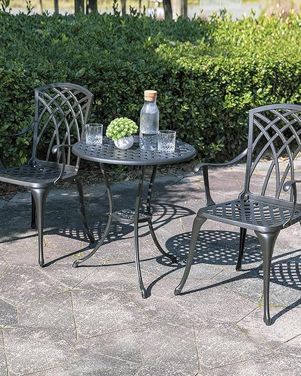 NUU GARDEN Bistro Set 3 Piece Outdoor All Weather Cast Aluminum Patio Bistro Set Patio Table and Chairs Set of 2 with Umbrella Hole for Backyard, Balcony, Front Porch, Lawn, Black - LeafyLoom