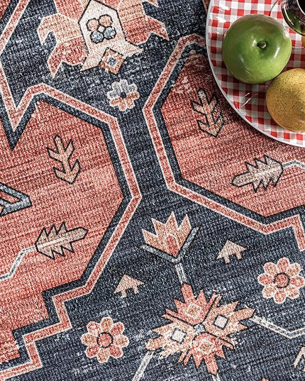 nuLOOM Medallion Bordered Machine Washable Ultra Thin Runner Rug, 2' 6" x 6', Rust - LeafyLoom