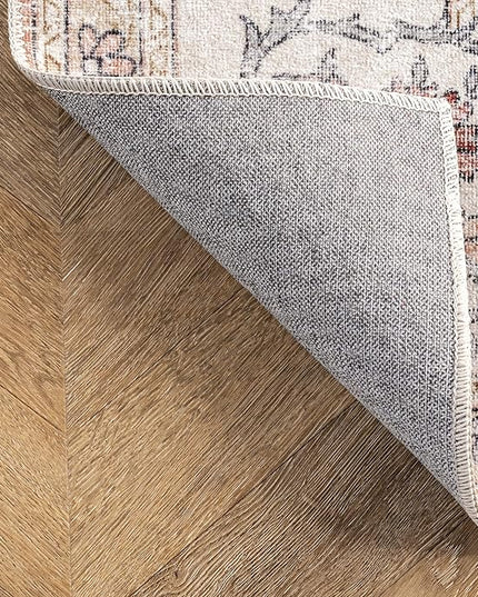 NuLOOM Ren Vintage Floral Machine Washable Ultra Thin Runner Rug, 2' 6" x 6', Peach - LeafyLoom