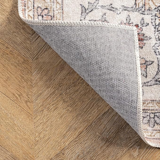 NuLOOM Ren Vintage Floral Machine Washable Ultra Thin Runner Rug, 2' 6" x 6', Peach - LeafyLoom