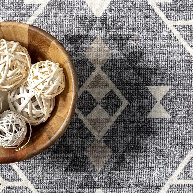 nuLOOM Evalyn Southwestern Machine Washable Ultra Thin Area Rug, 5' x 8', Grey - LeafyLoom