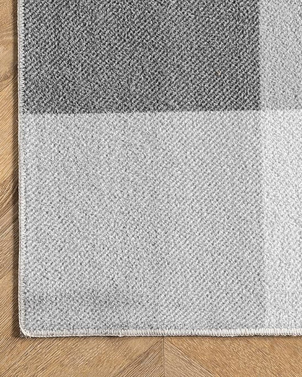 nuLOOM Lucy Machine Washable Farmhouse Buffalo Plaid Ultra Thin Area Rug, 3' x 5', Grey - LeafyLoom