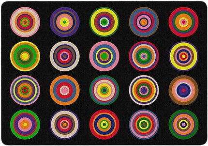 Flagship Carpets Color Rings Colorful Children's Area Rug for Kids Room Circle Seating Décor, Play Carpet for Teaching and Playing, Seats 20, 5'10" x 8'4", Black - LeafyLoom