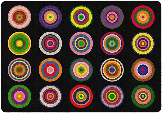 Flagship Carpets Color Rings Colorful Children's Area Rug for Kids Room Circle Seating Décor, Play Carpet for Teaching and Playing, Seats 20, 5'10" x 8'4", Black - LeafyLoom