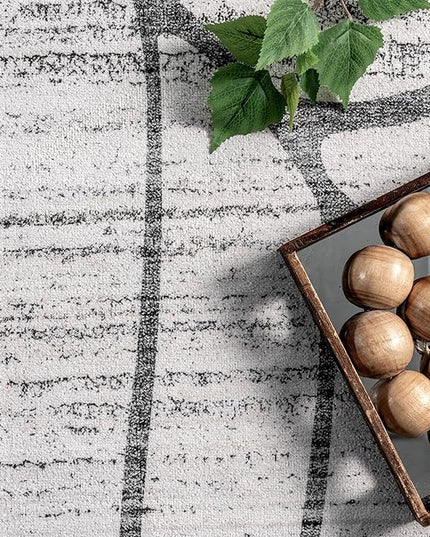 nuLOOM Lanette Abstract Leaves Machine Washable Ultra Thin Area Rug, 3' x 5', Light Grey - LeafyLoom
