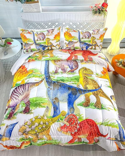 CVHOUSE Dinosaur Bedding Set,Dinosaur Comforter,Dinosaur Comforter Set Queen,Microfiber Quilt Set with 1 Comforter and 2 Pillow Cases - LeafyLoom
