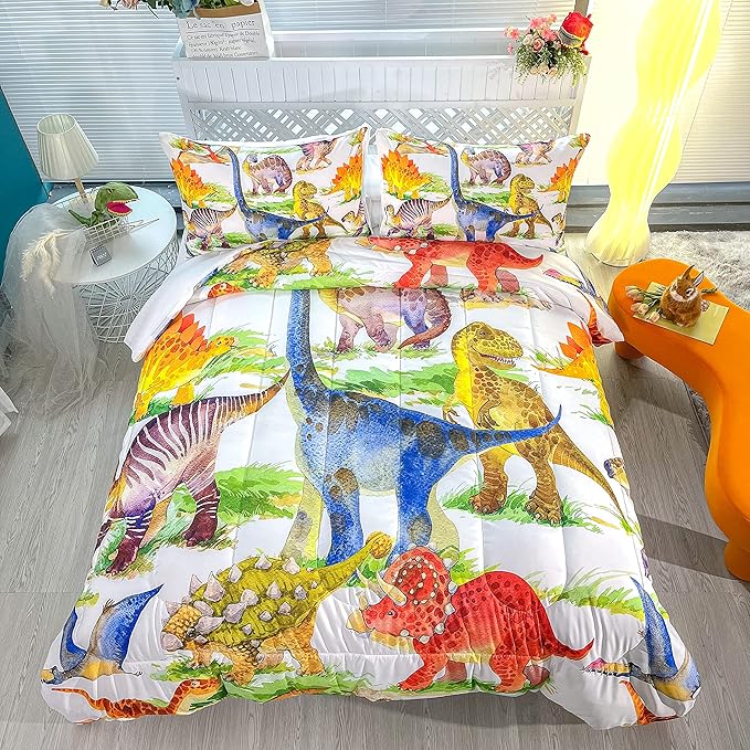 CVHOUSE Dinosaur Bedding Set,Dinosaur Comforter,Dinosaur Comforter Set King,Microfiber Quilt Set with 1 Comforter and 2 Pillow Cases - LeafyLoom