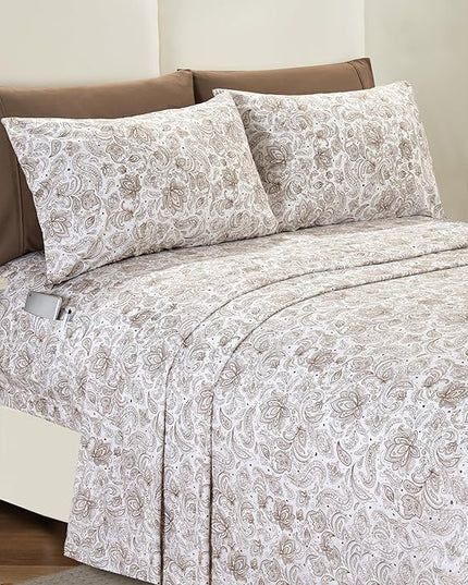 Elegant Comfort Softest and Coziest 6-Piece Sheet Set - 1500 Premium Hotel Quality Microfiber - Deep Pocket, Wrinkle Resistant 6-Piece Paisley Pattern Bed Sheet Set, Full, Paisley Taupe - LeafyLoom