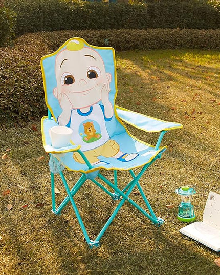 Idea Nuova Kids Indoor-Outdoor Folding Camp Chair with Carry Case, Cocomelon - LeafyLoom