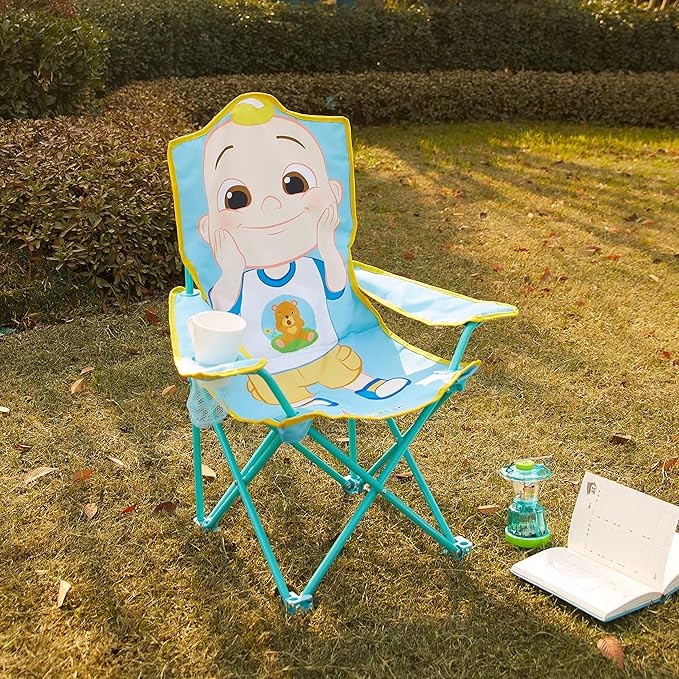 Idea Nuova Kids Indoor-Outdoor Folding Camp Chair with Carry Case, Cocomelon - LeafyLoom