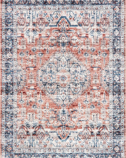 nuLOOM Rina Faded Persian Machine Washable Ultra Thin Area Rug, 5' x 8', Rust - LeafyLoom