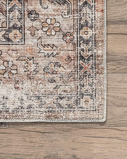 nuLOOM Gwyn Distressed Machine Washable Ultra Thin Runner Rug, 2' 6" x 10', Beige - LeafyLoom